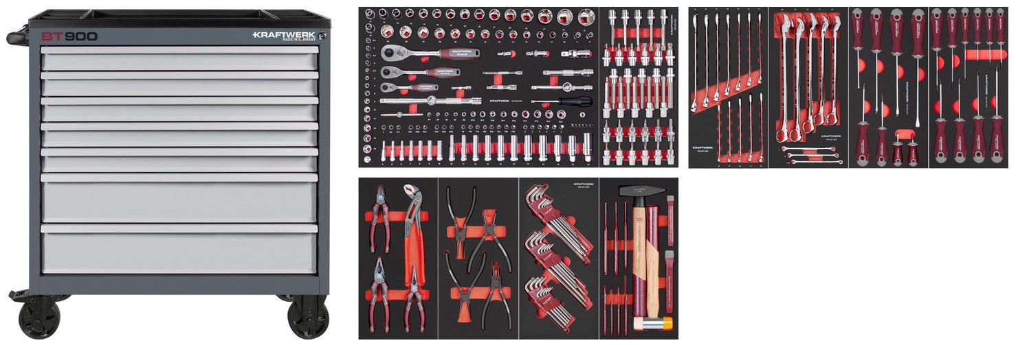 BASIC LINE Servante d'atelier BT900 PRO LINE, 7 tiroirs 244-pcs Kraftwerk 102.217.201