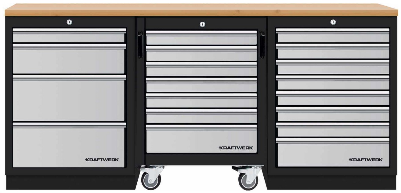 Mobilio 3 combi avec chariot d'atelier, hêtre, 3 tiroirs Kraftwerk KW3964K-4R8