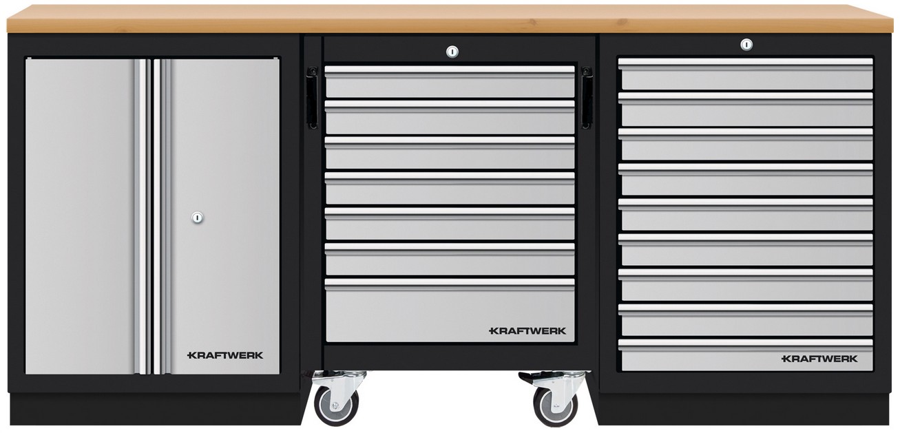 Mobilio 3 combi avec servante d’atelier, multiplex en hêtre Kraftwerk KW3964K-SR9